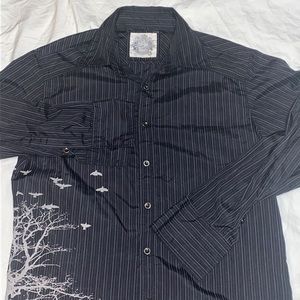 Long sleeve button down with graphic  design black medium size shirt
